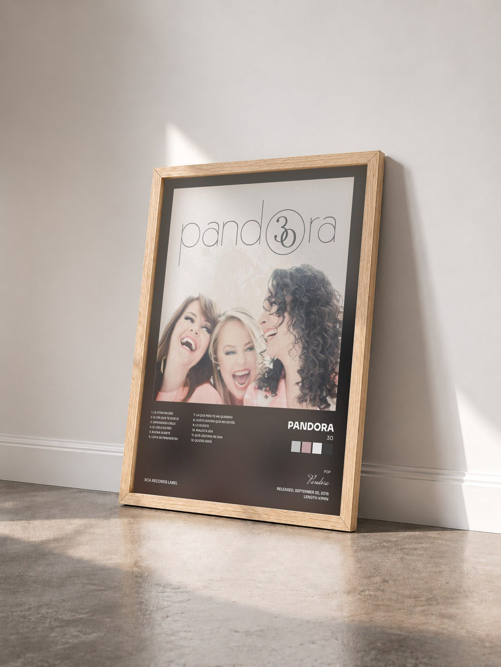 #bois Tableau de l'album 30 de Pandora vu de trois quarts, cadre en bois brut