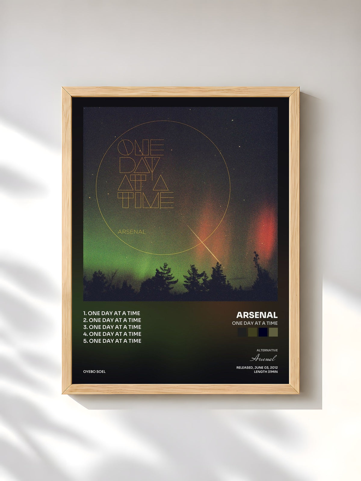#bois Tableau de l'album One Day At A Time de Arsenal, cadre en bois brut, imprimé et encadré en France