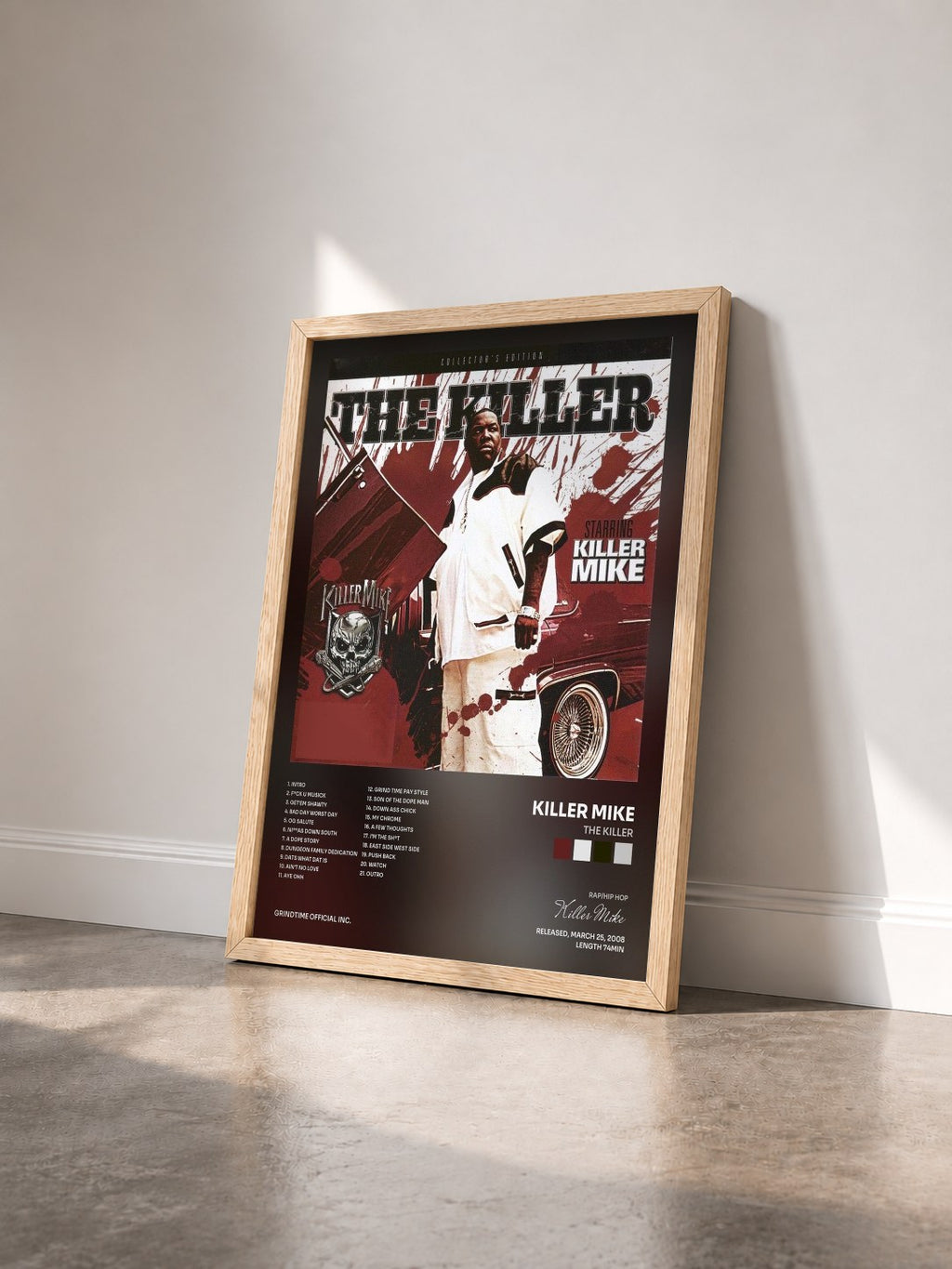 #bois Tableau de l'album The Killer de Killer Mike vu de trois quarts, cadre en bois brut