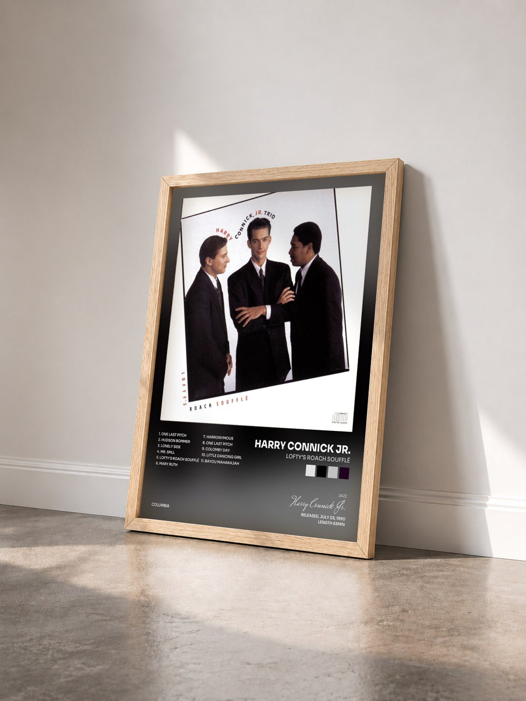 #bois Tableau de l'album Lofty's Roach Soufflé de Harry Connick Jr. vu de trois quarts, cadre en bois brut
