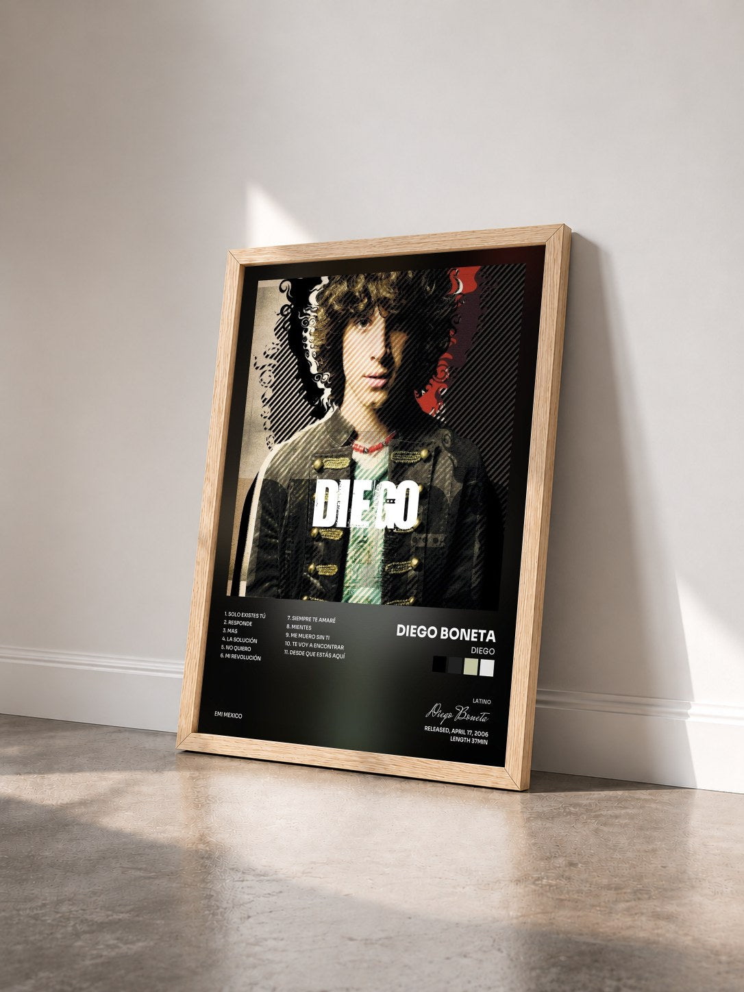 #bois Tableau de l'album Diego de Diego Boneta vu de trois quarts, cadre en bois brut