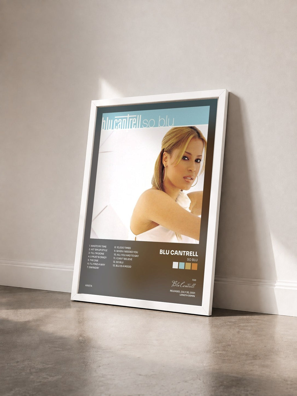 #blanc Tableau de l'album So Blu de Blu Cantrell vu de trois quarts, cadre blanc