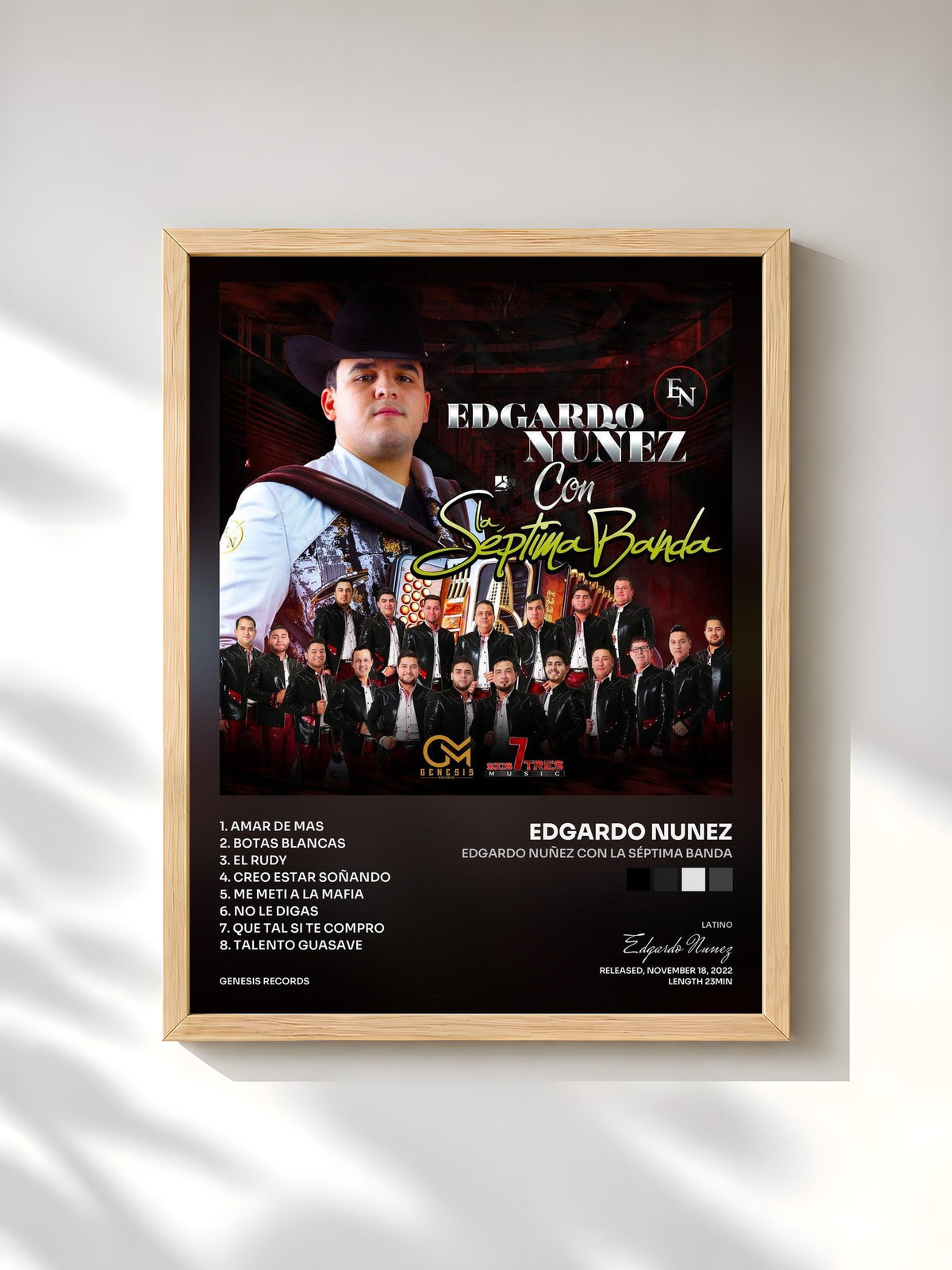 #bois Tableau de l'album Edgardo Nuñez Con La Séptima Banda de Edgardo Nunez, cadre en bois brut, imprimé et encadré en France