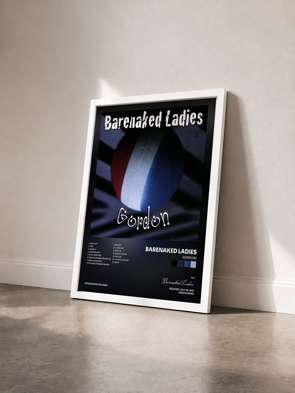 #blanc Tableau de l'album Gordon de Barenaked Ladies vu de trois quarts, cadre blanc