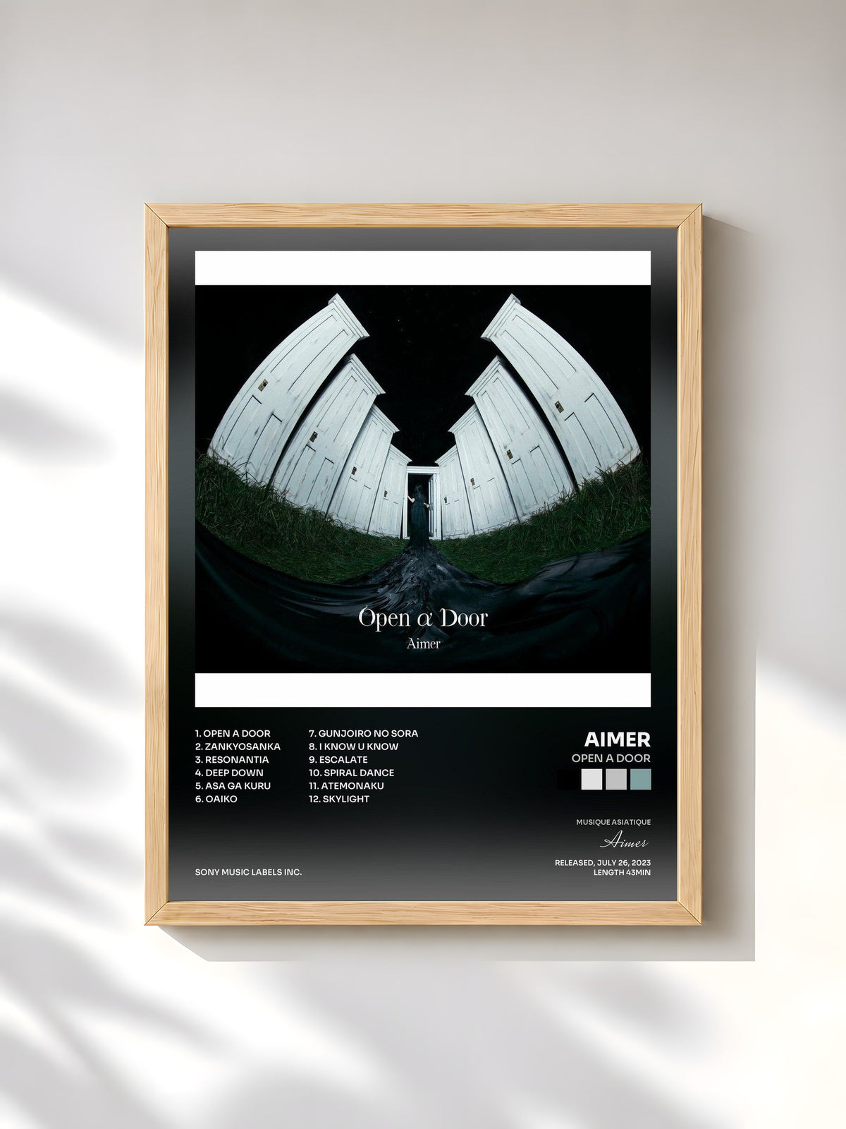 #bois Tableau de l'album Open a Door de Aimer, cadre en bois brut, imprimé et encadré en France
