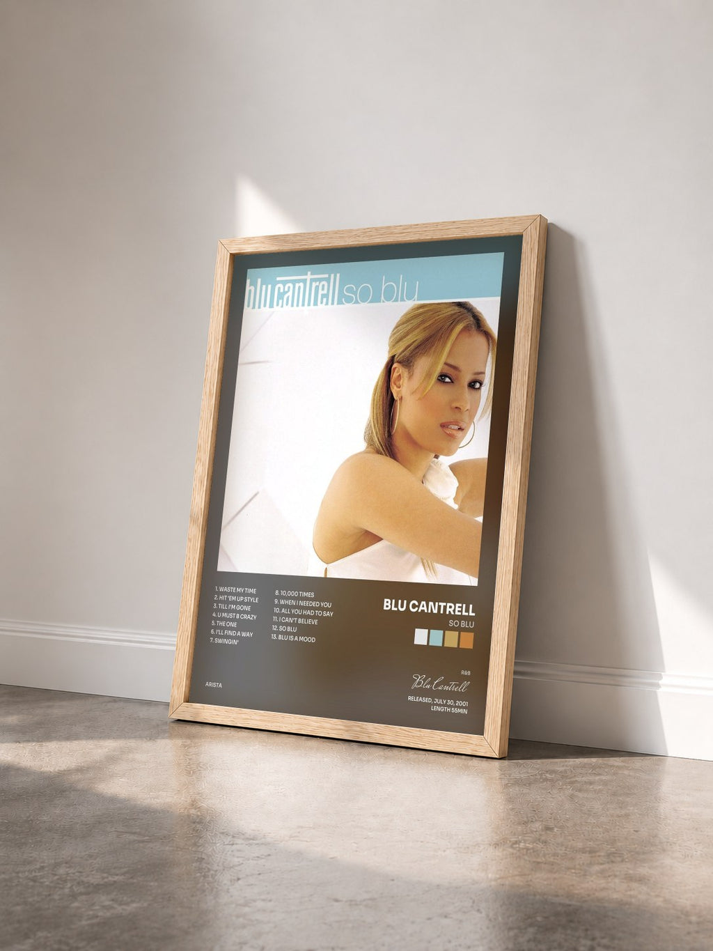 #bois Tableau de l'album So Blu de Blu Cantrell vu de trois quarts, cadre en bois brut
