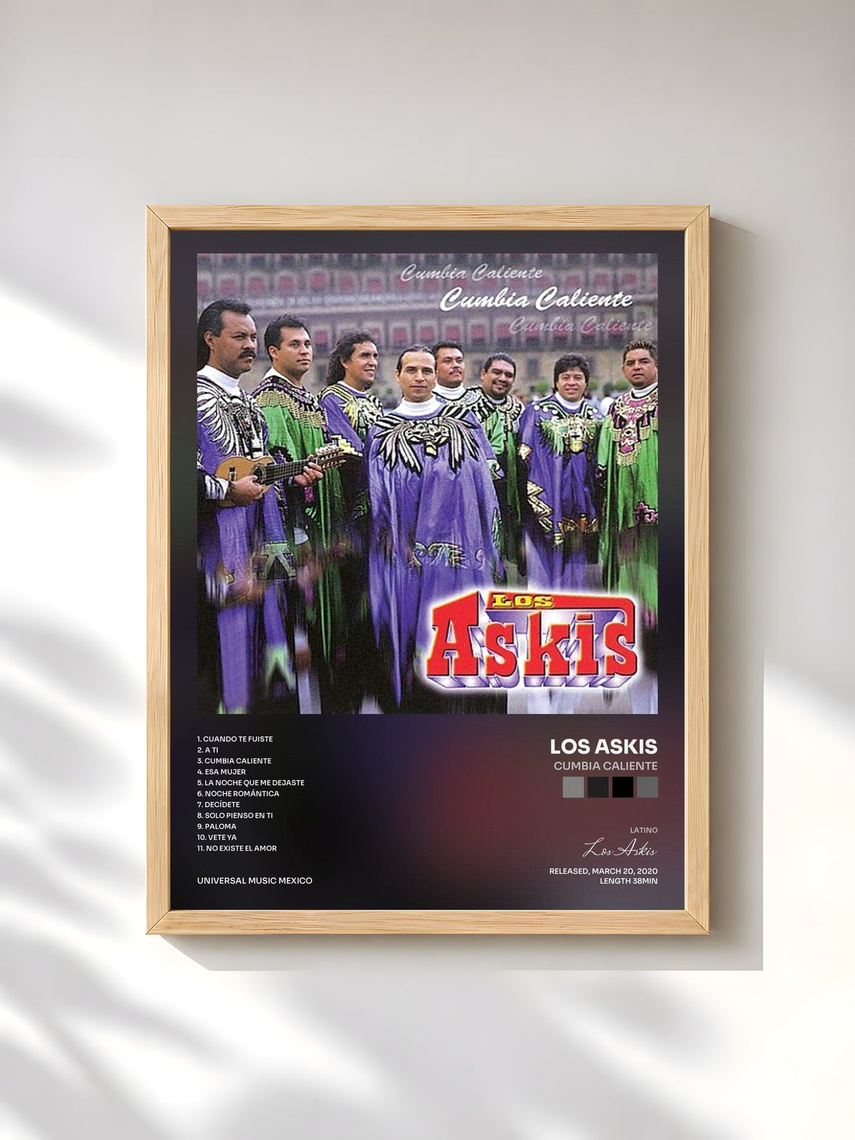 #bois Tableau de l'album Cumbia Caliente de Los Askis, cadre en bois brut, imprimé et encadré en France