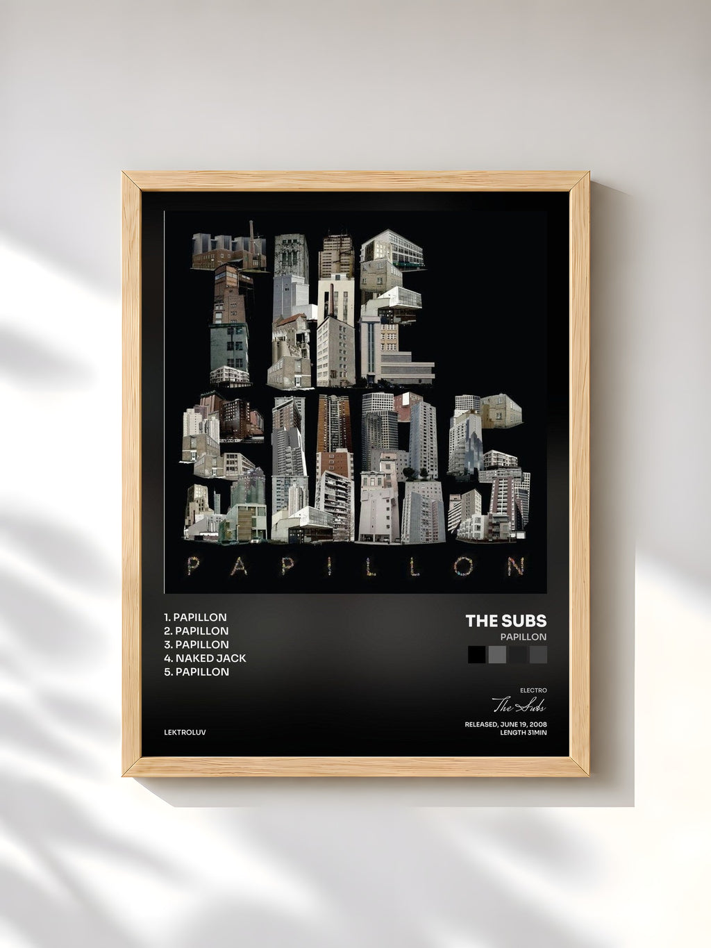 #bois Tableau de l'album Papillon de The Subs, cadre en bois brut, imprimé et encadré en France