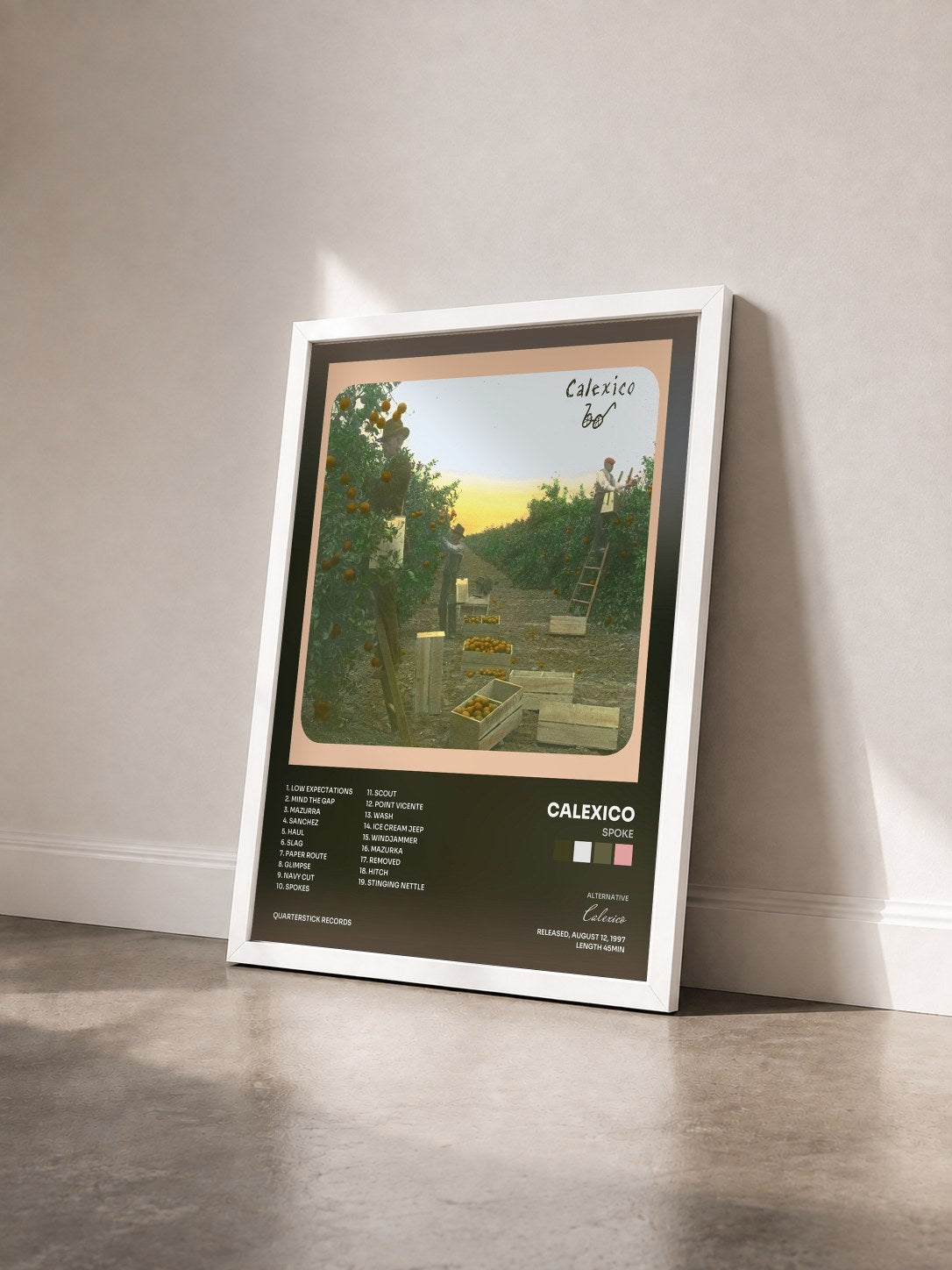 #blanc Tableau de l'album Spoke de Calexico vu de trois quarts, cadre blanc