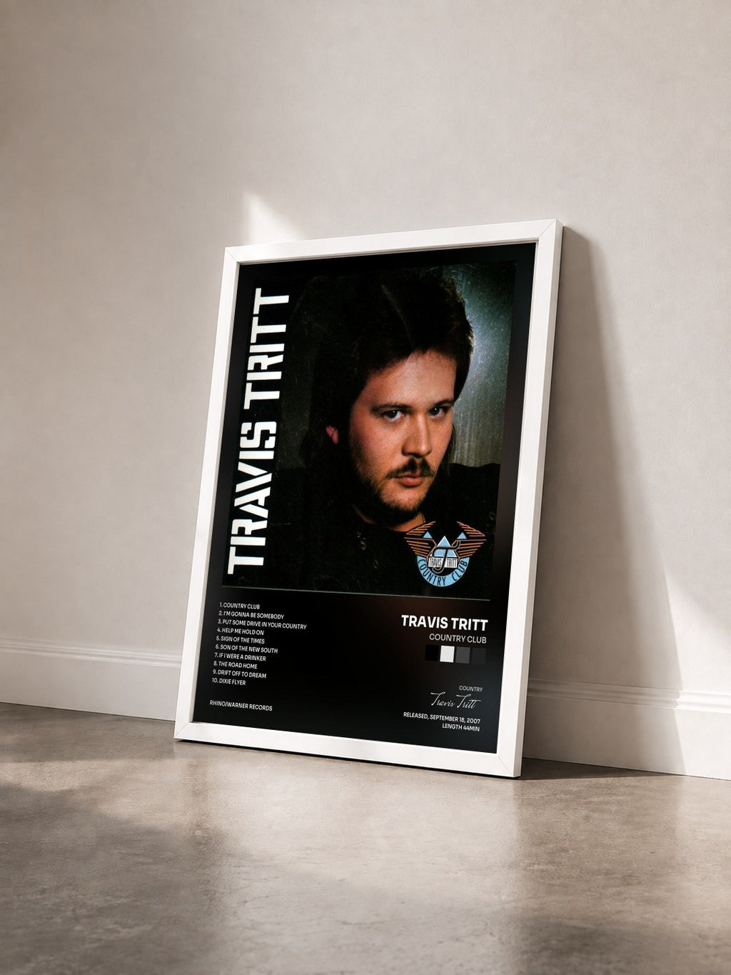 #blanc Tableau de l'album Country Club de Travis Tritt vu de trois quarts, cadre blanc