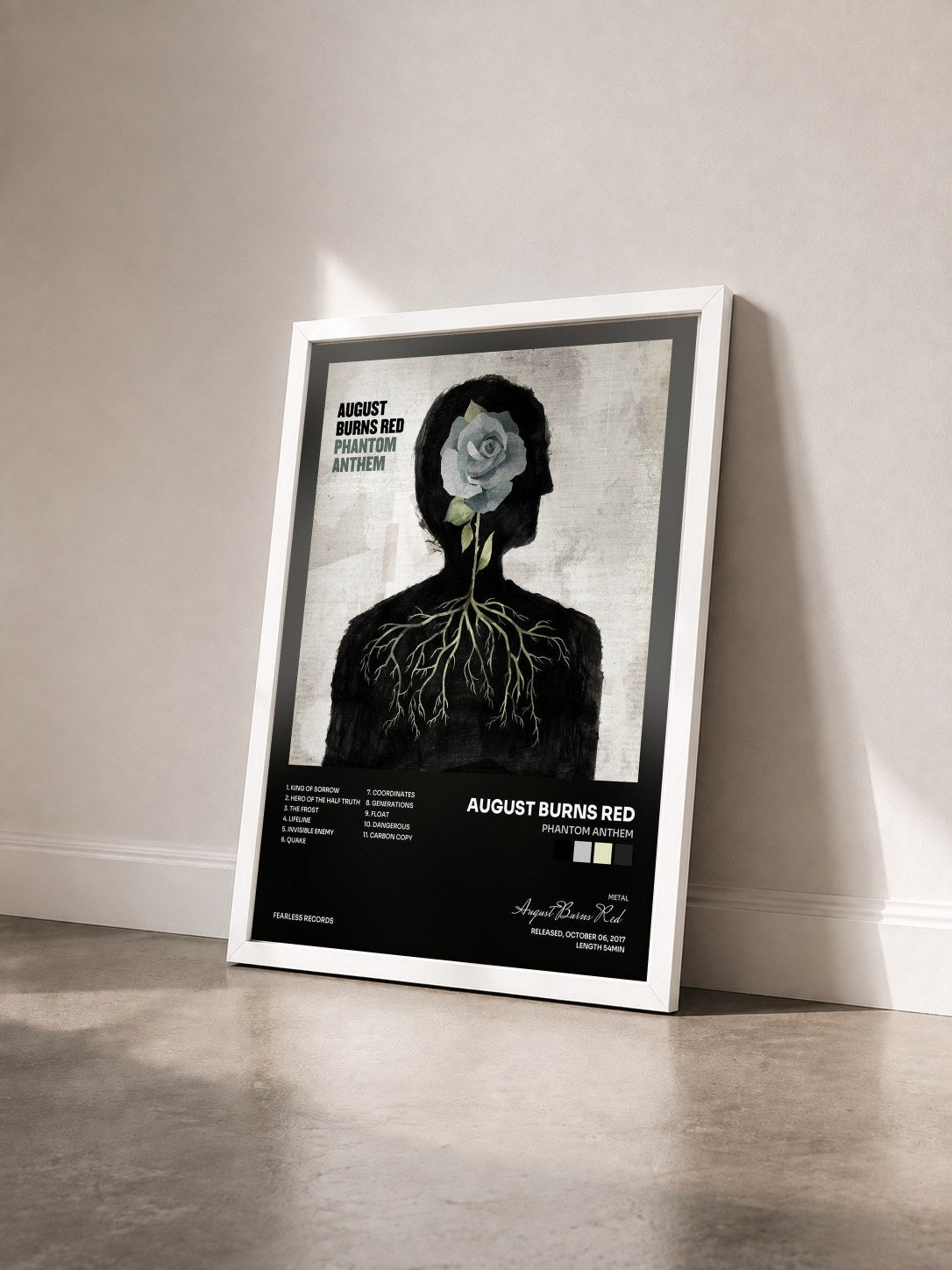 #blanc Tableau de l'album Phantom Anthem de August Burns Red vu de trois quarts, cadre blanc