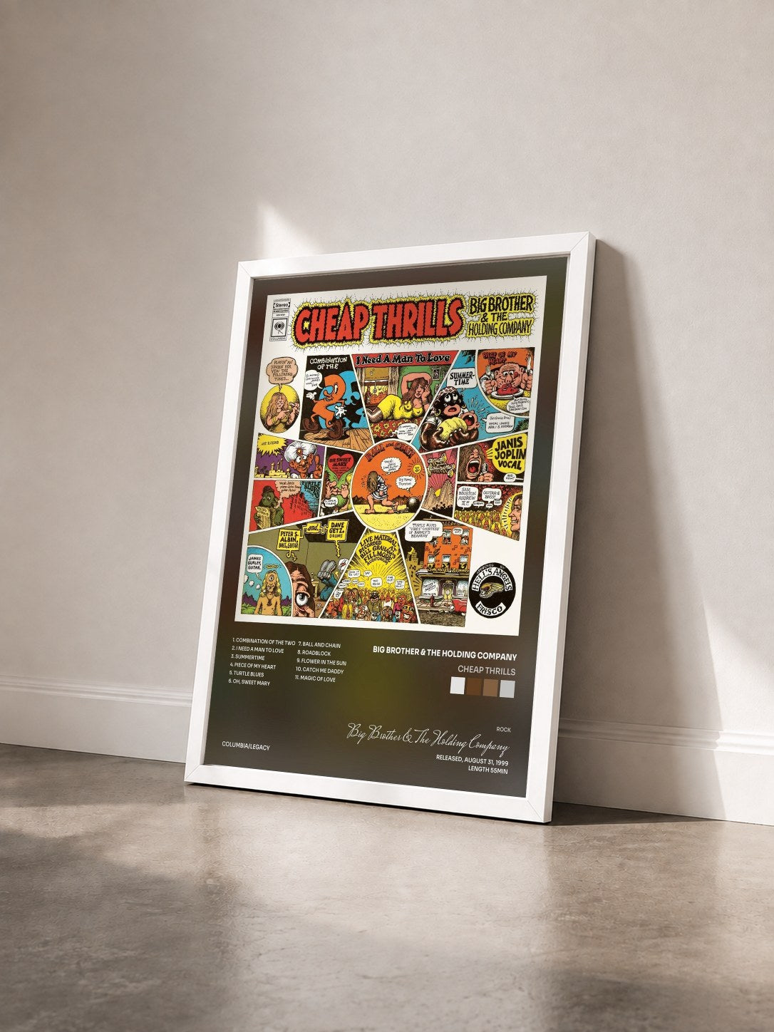 #blanc Tableau de l'album Cheap Thrills de Big Brother & The Holding Company vu de trois quarts, cadre blanc