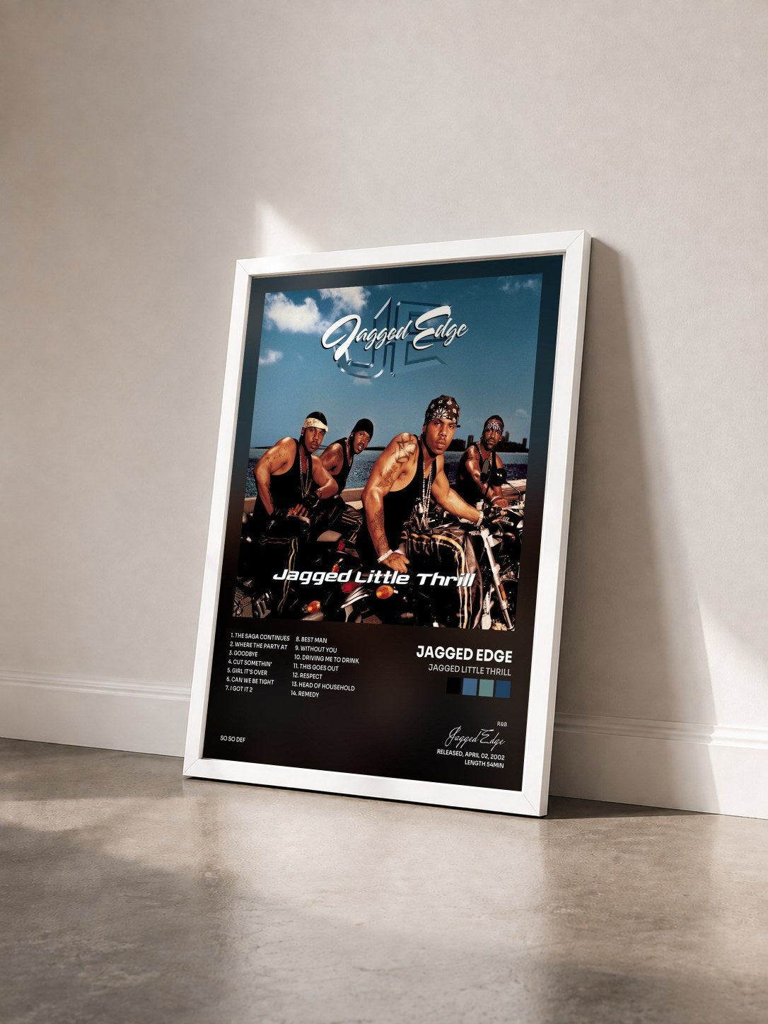 #blanc Tableau de l'album Jagged Little Thrill de Jagged Edge vu de trois quarts, cadre blanc