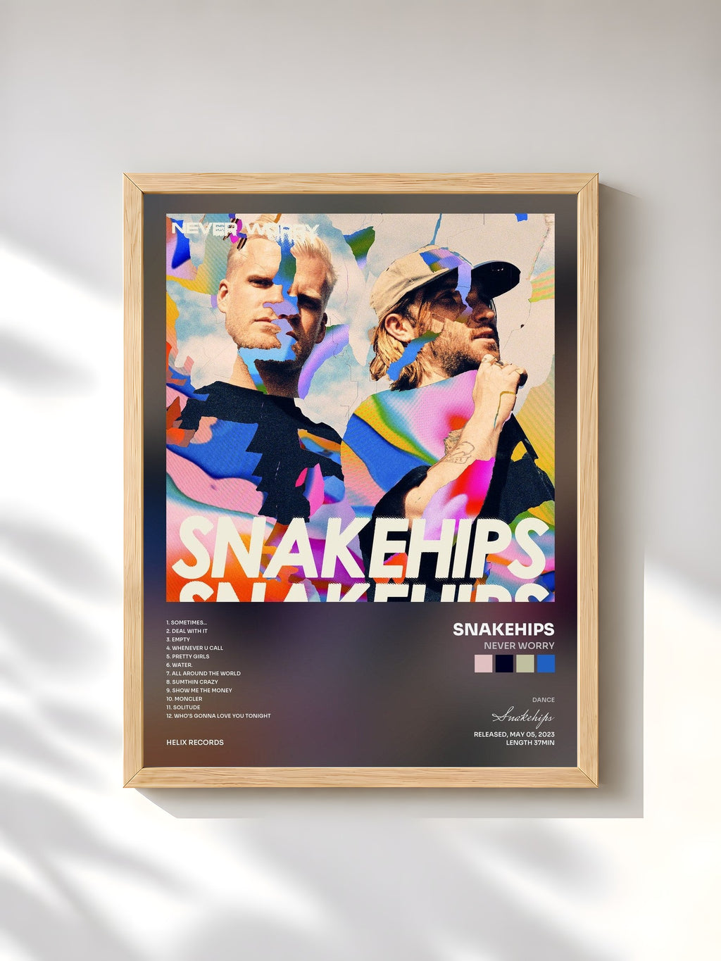 #bois Tableau de l'album never worry de Snakehips, cadre en bois brut, imprimé et encadré en France