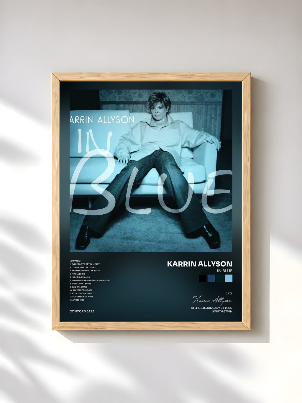 #bois Tableau de l'album In Blue de Karrin Allyson, cadre en bois brut, imprimé et encadré en France