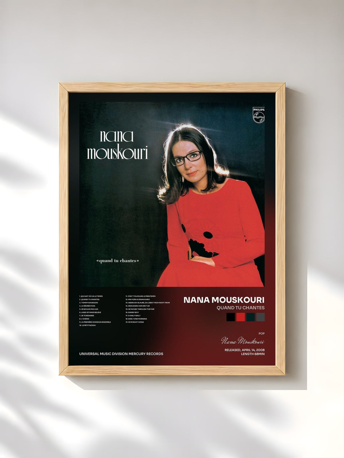 #bois Tableau de l'album Quand Tu Chantes de Nana Mouskouri, cadre en bois brut, imprimé et encadré en France