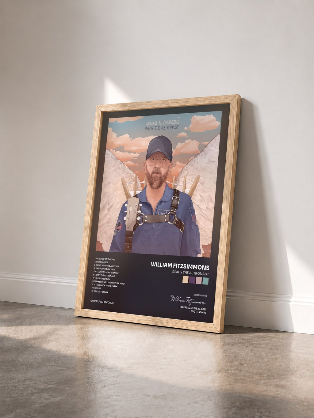 #bois Tableau de l'album Ready The Astronaut de William Fitzsimmons vu de trois quarts, cadre en bois brut