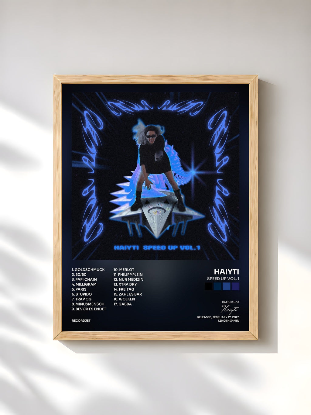 #bois Tableau de l'album SPEED UP VOL. 1 de Haiyti, cadre en bois brut, imprimé et encadré en France