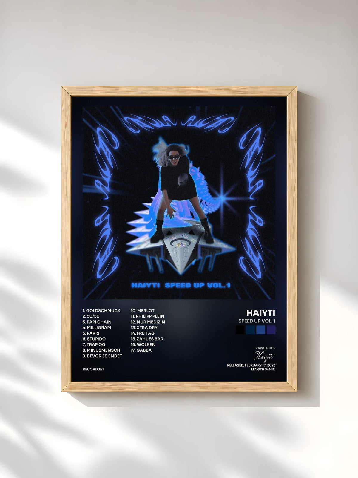 #bois Tableau de l'album SPEED UP VOL. 1 de Haiyti, cadre en bois brut, imprimé et encadré en France
