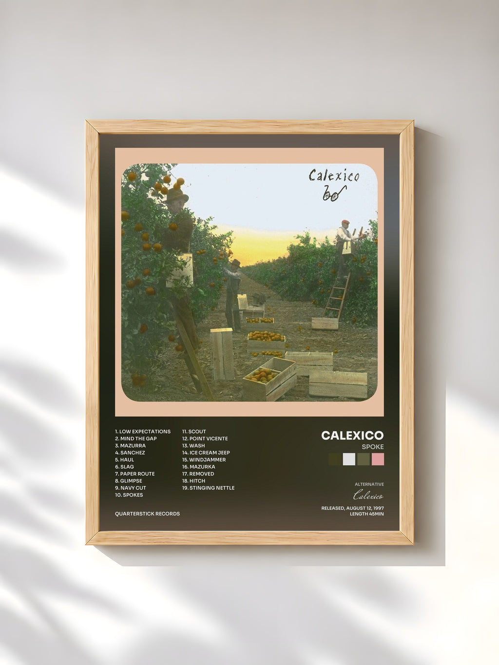 #bois Tableau de l'album Spoke de Calexico, cadre en bois brut, imprimé et encadré en France