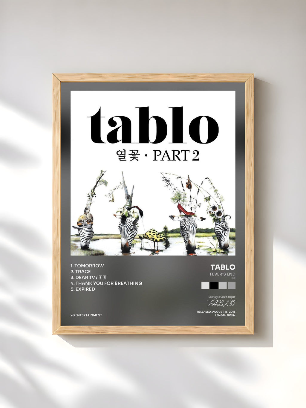 #bois Tableau de l'album Fever's End (열꽃) Pt. 2 - EP de TABLO, cadre en bois brut, imprimé et encadré en France