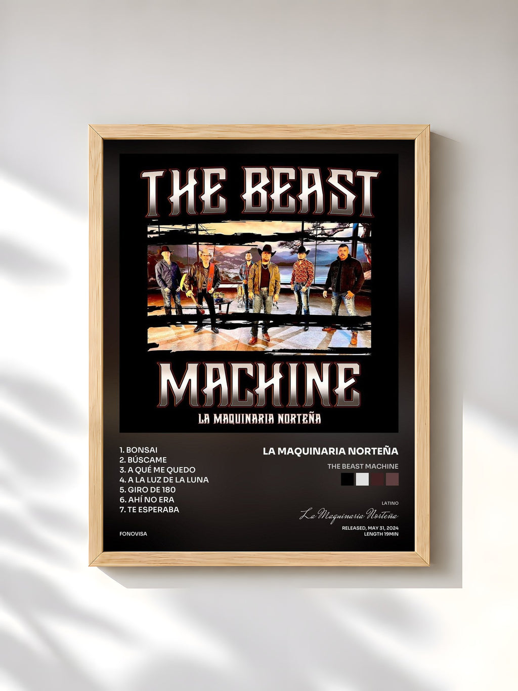 #bois Tableau de l'album The Beast Machine de La Maquinaria Norteña, cadre en bois brut, imprimé et encadré en France