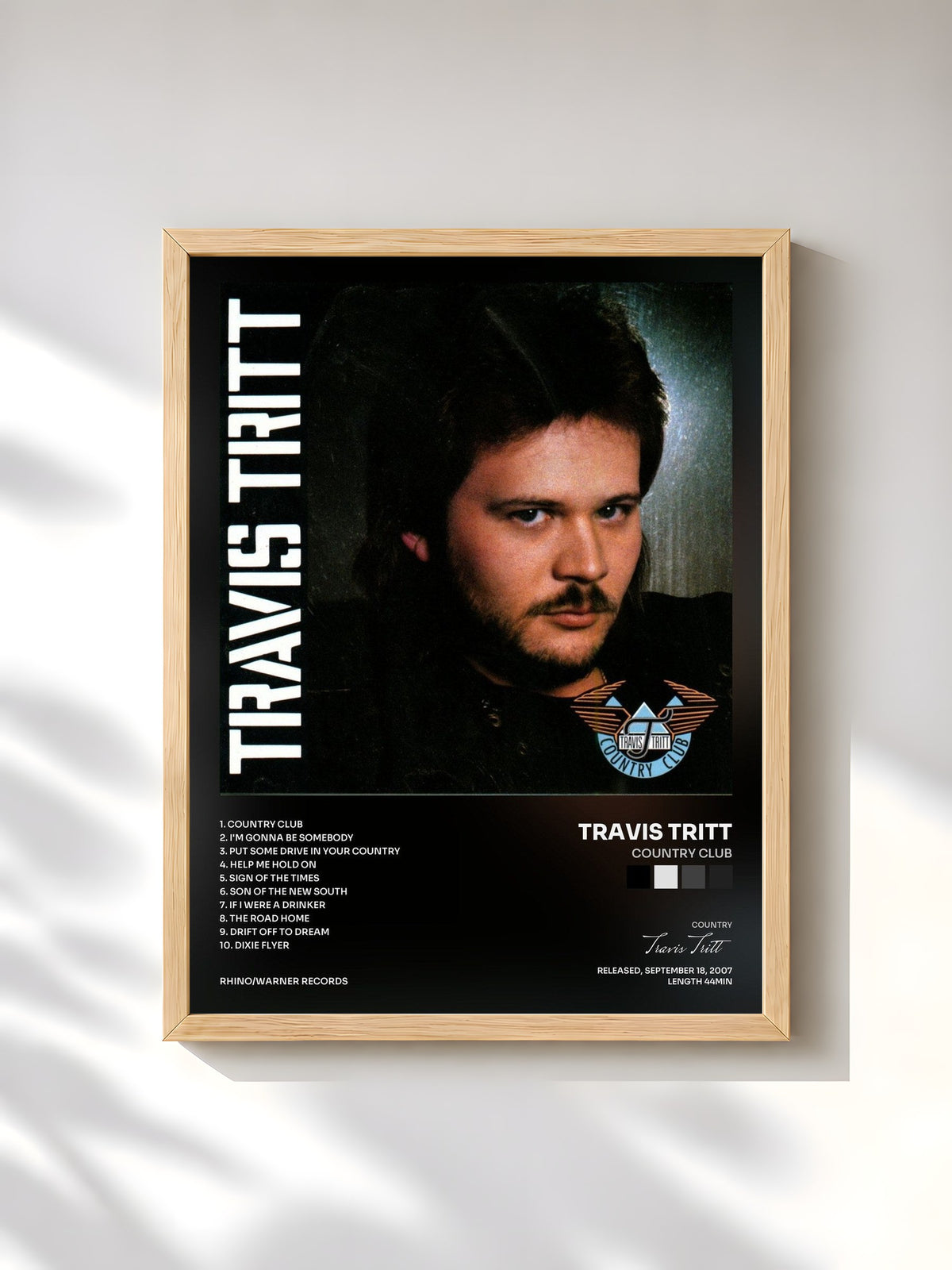 #bois Tableau de l'album Country Club de Travis Tritt, cadre en bois brut, imprimé et encadré en France