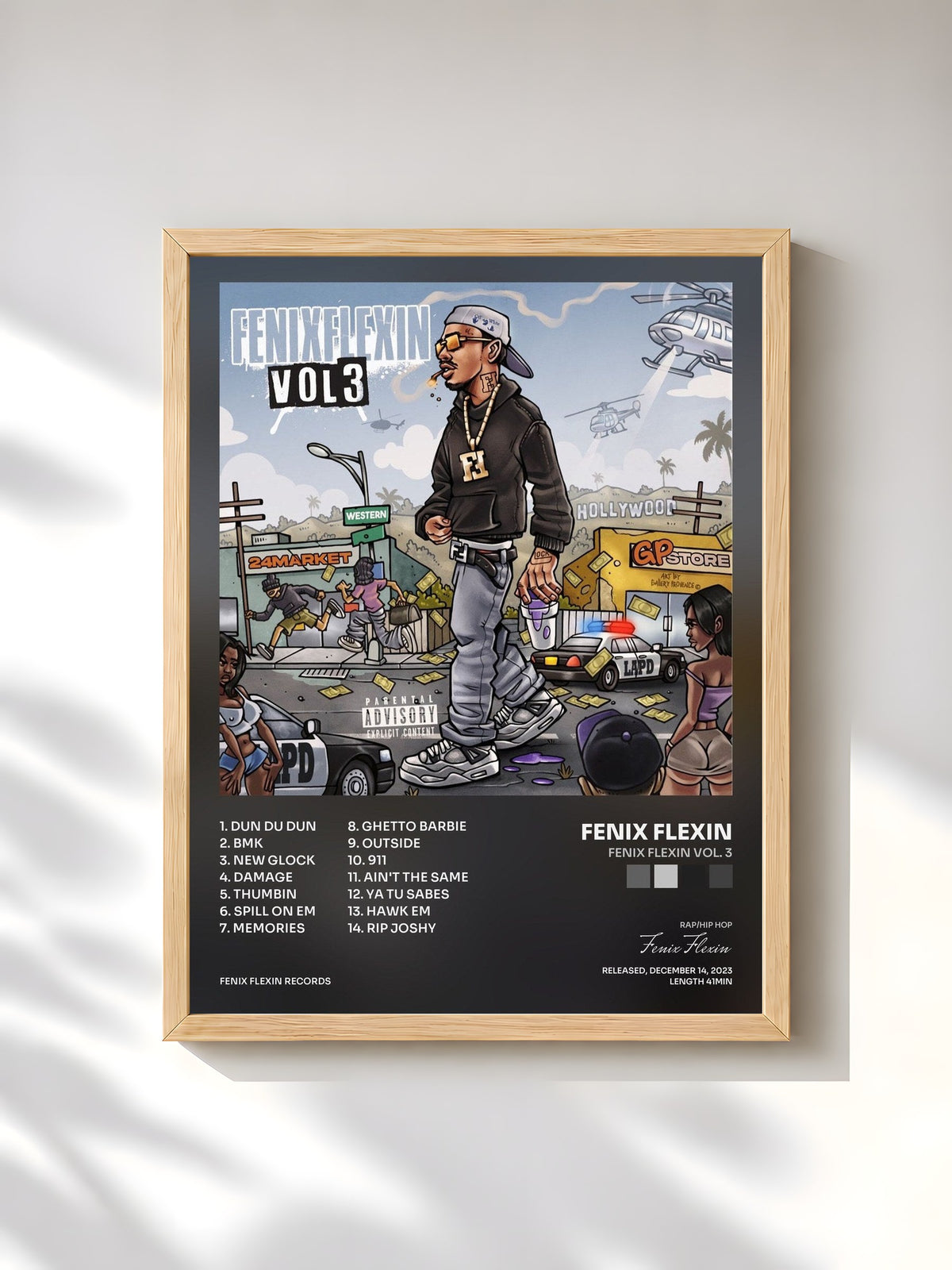 #bois Tableau de l'album Fenix Flexin Vol. 3 de Fenix Flexin, cadre en bois brut, imprimé et encadré en France