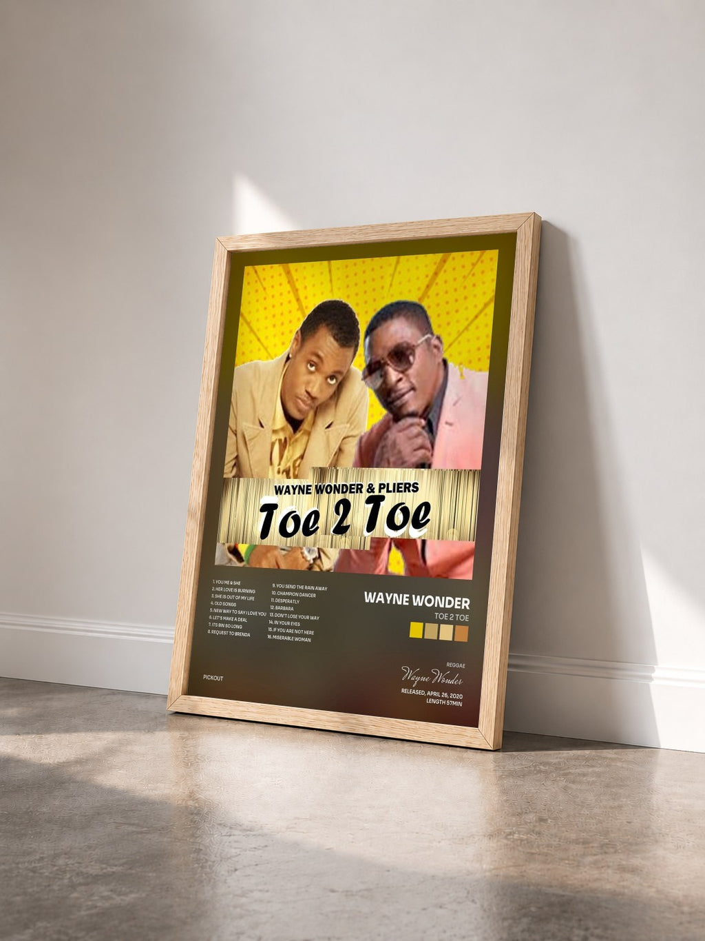 #bois Tableau de l'album Toe 2 Toe de Wayne Wonder vu de trois quarts, cadre en bois brut