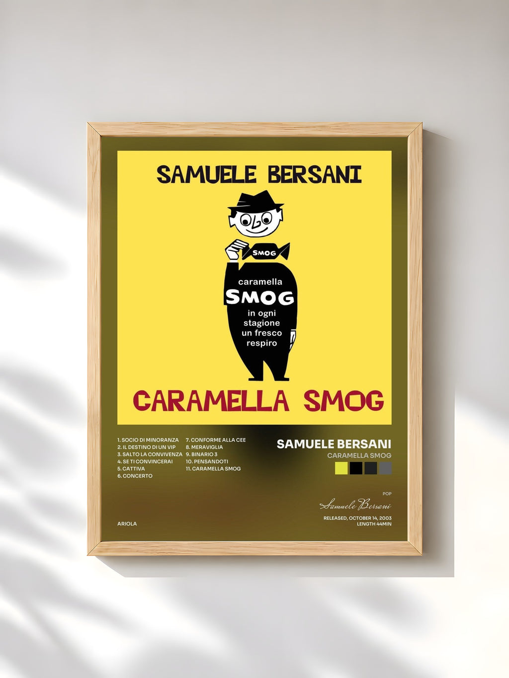 #bois Tableau de l'album Caramella Smog de Samuele Bersani, cadre en bois brut, imprimé et encadré en France
