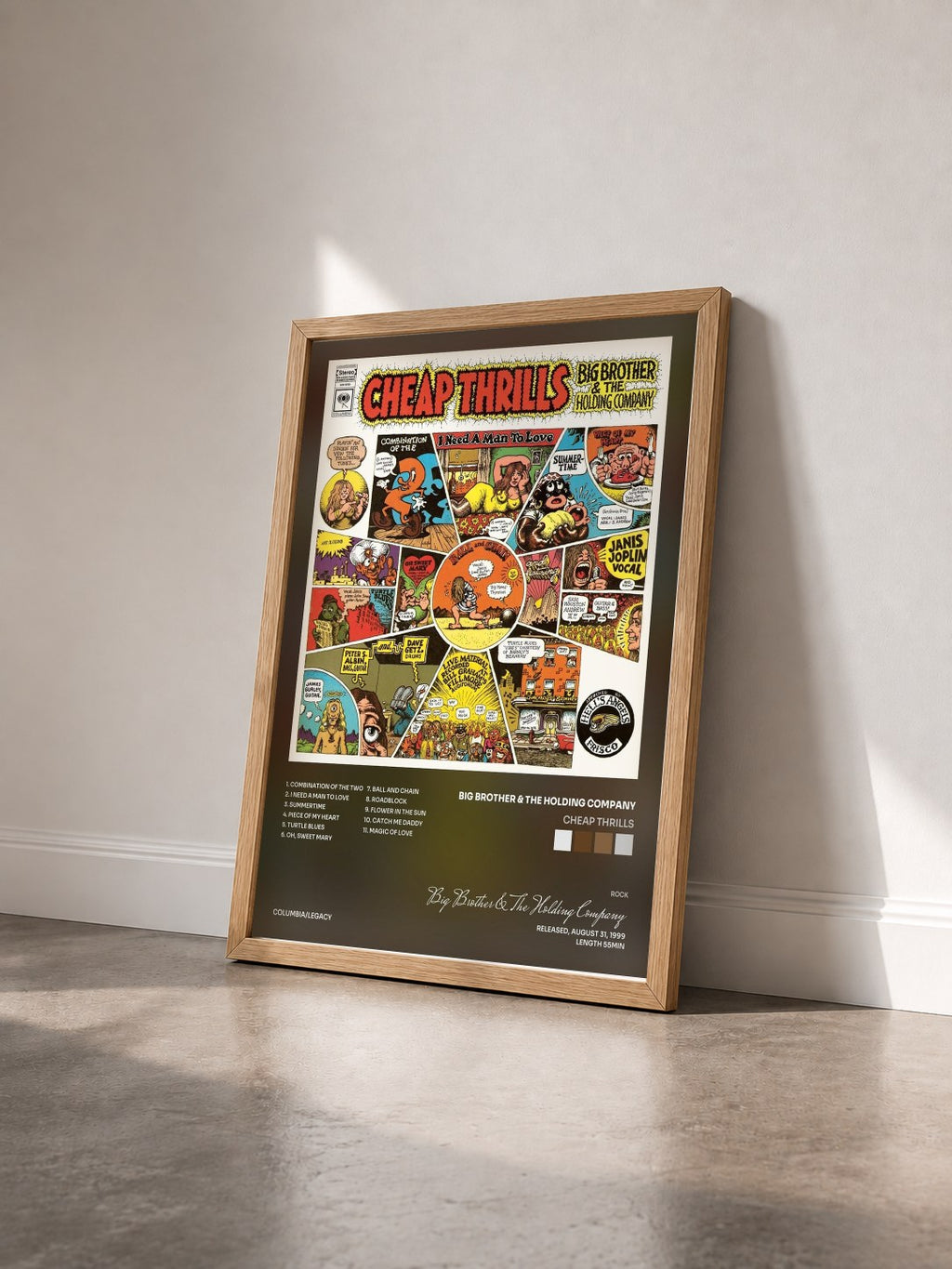 #bois Tableau de l'album Cheap Thrills de Big Brother & The Holding Company vu de trois quarts, cadre en bois brut