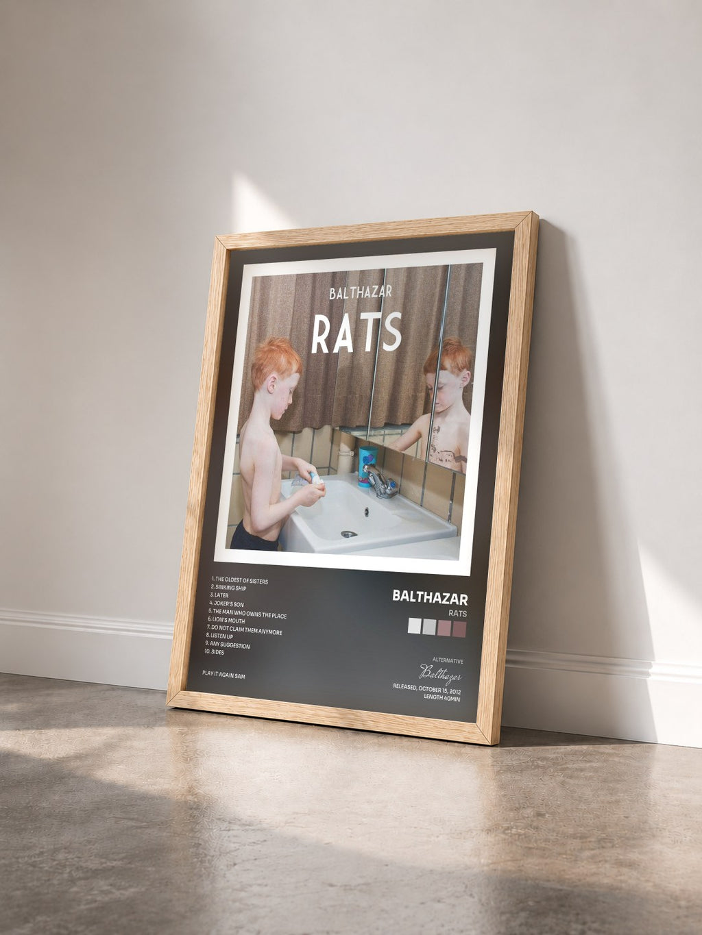 #bois Tableau de l'album Rats de Balthazar vu de trois quarts, cadre en bois brut