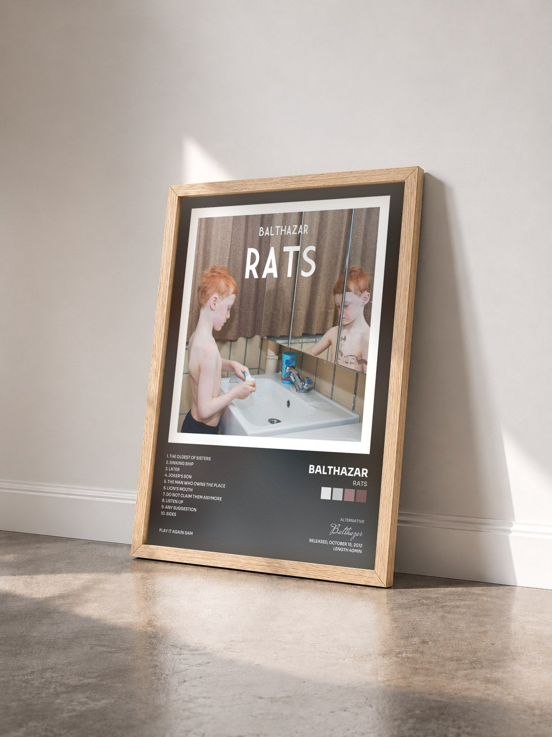 #bois Tableau de l'album Rats de Balthazar vu de trois quarts, cadre en bois brut