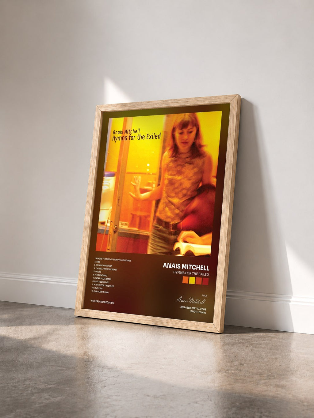 #bois Tableau de l'album Hymns for the Exiled de Anais Mitchell vu de trois quarts, cadre en bois brut