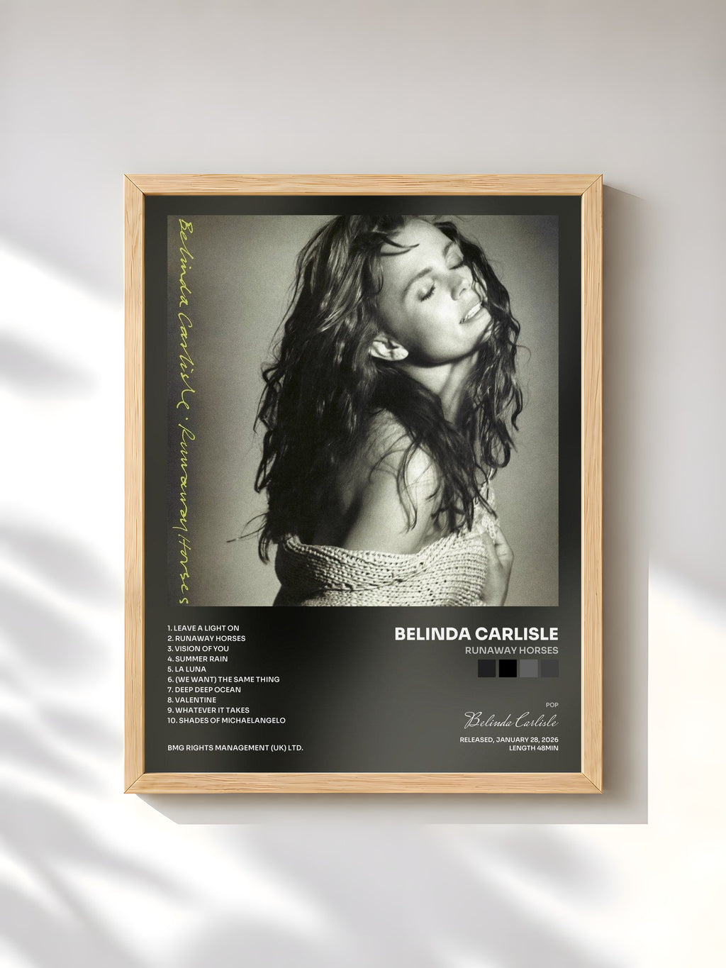 #bois Tableau de l'album Runaway Horses de Belinda Carlisle, cadre en bois brut, imprimé et encadré en France
