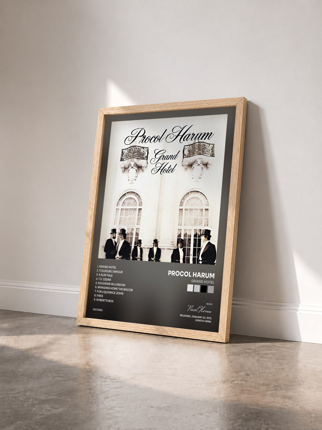 #bois Tableau de l'album Grand Hotel de Procol Harum vu de trois quarts, cadre en bois brut