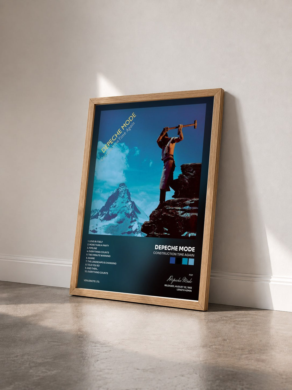 #bois Tableau de l'album Construction Time Again de Depeche Mode vu de trois quarts, cadre en bois brut