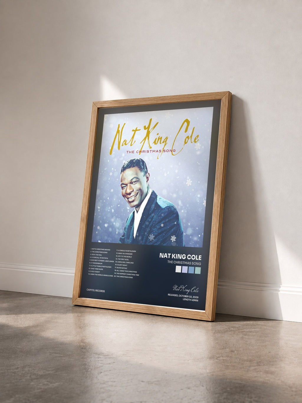 #bois Tableau de l'album The Christmas Song de Nat King Cole vu de trois quarts, cadre en bois brut