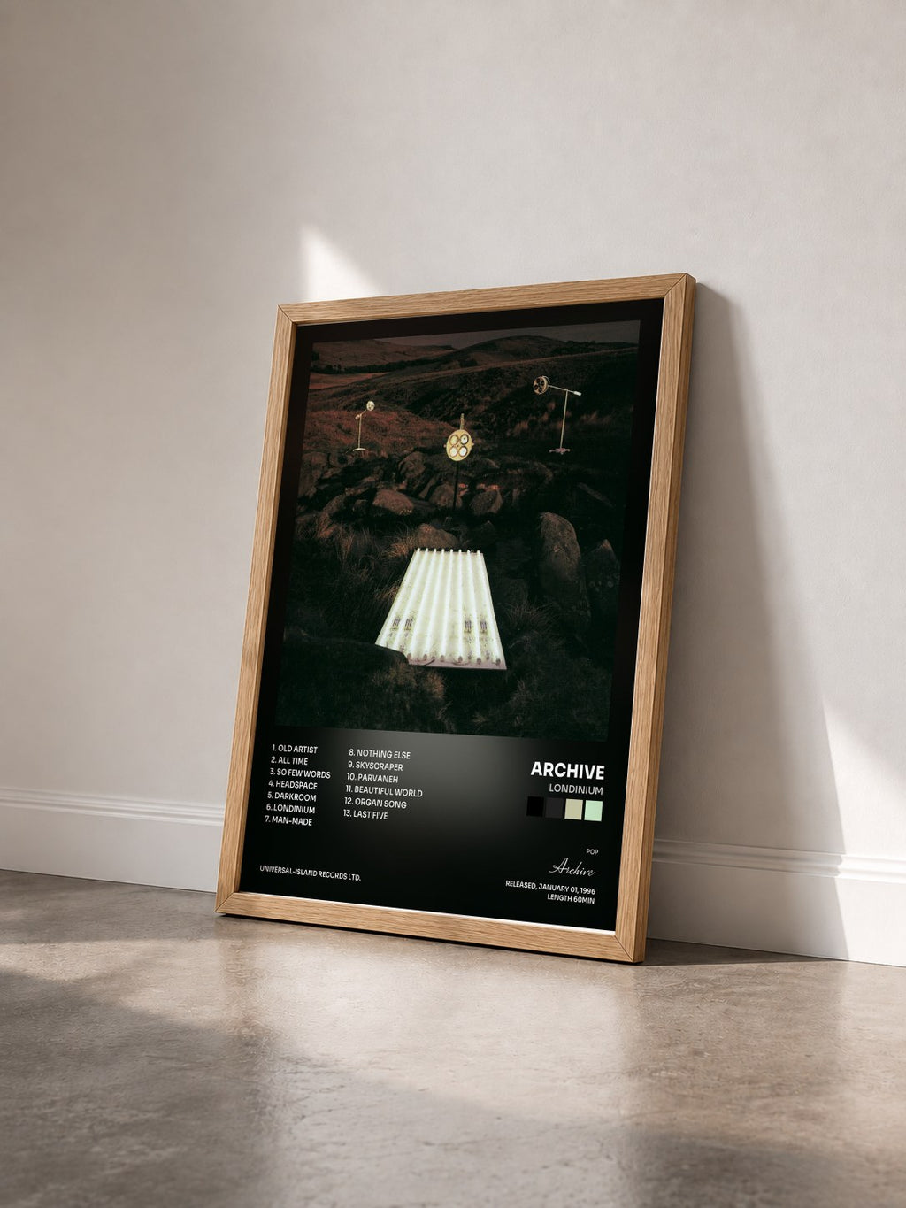 #bois Tableau de l'album Londinium de Archive vu de trois quarts, cadre en bois brut