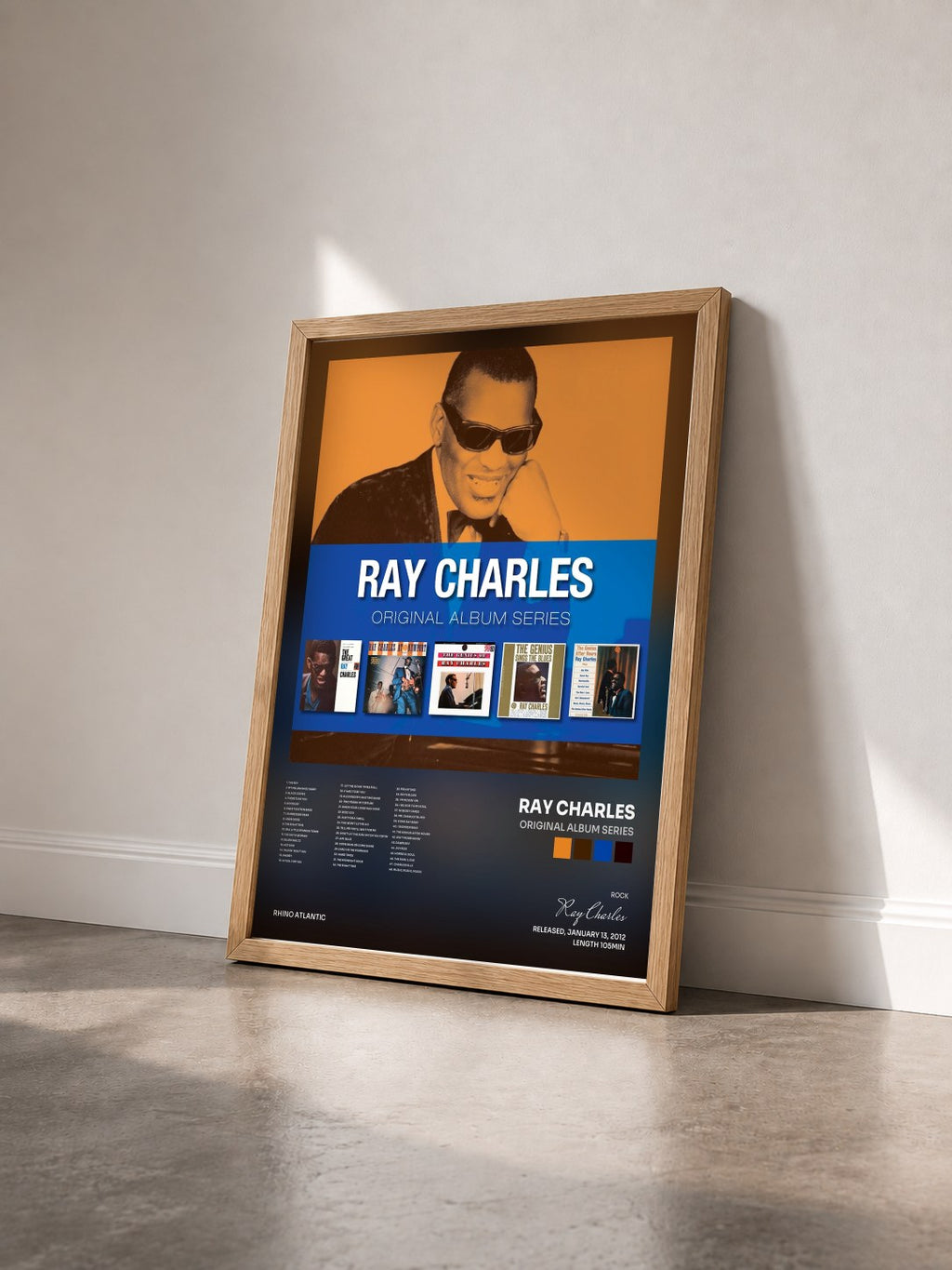 #bois Tableau de l'album Original Album Series de Ray Charles vu de trois quarts, cadre en bois brut