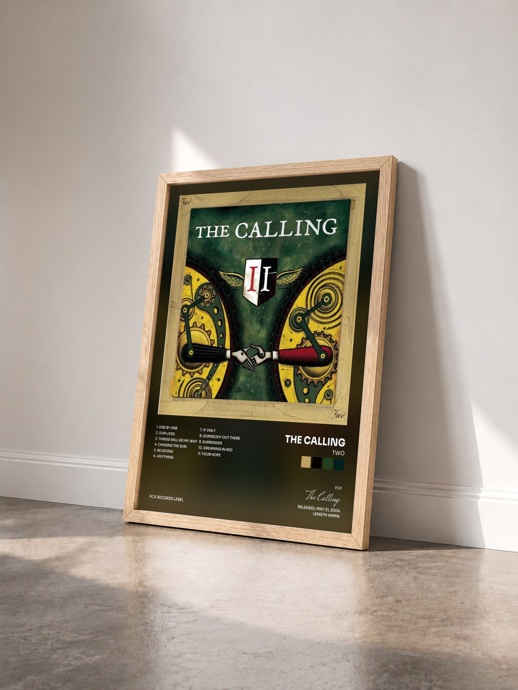 #bois Tableau de l'album Two de The Calling vu de trois quarts, cadre en bois brut