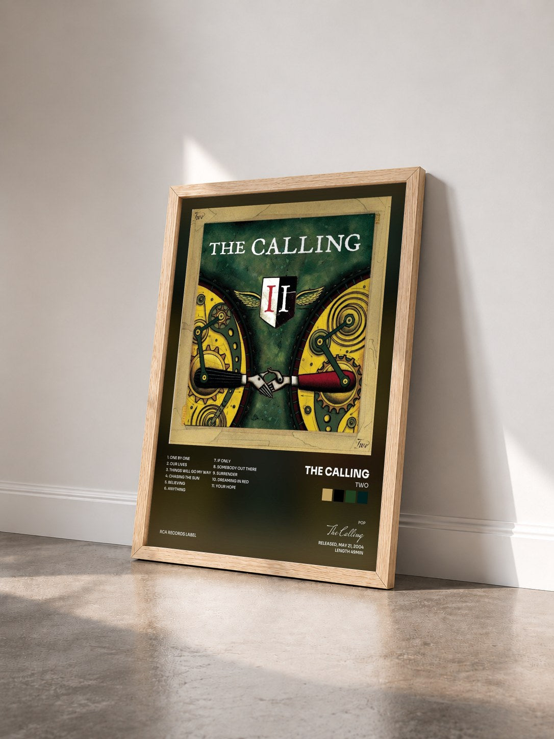 #bois Tableau de l'album Two de The Calling vu de trois quarts, cadre en bois brut