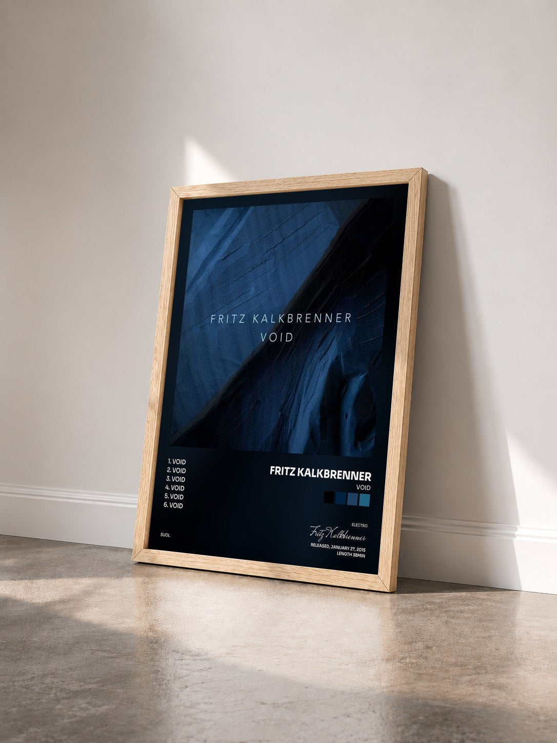 #bois Tableau de l'album Void de Fritz Kalkbrenner vu de trois quarts, cadre en bois brut