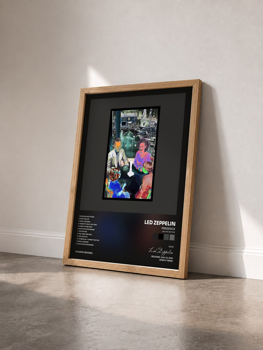 #bois Tableau de l'album Presence (Deluxe Edition) de Led Zeppelin vu de trois quarts, cadre en bois brut