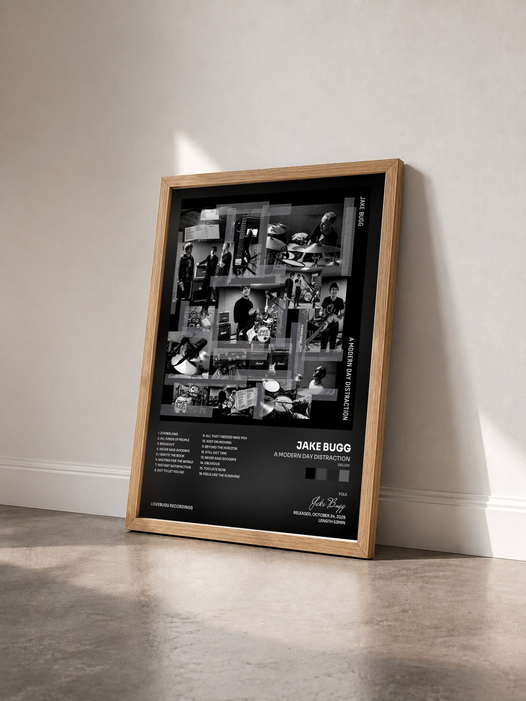 #bois Tableau de l'album A Modern Day Distraction (Deluxe) de Jake Bugg vu de trois quarts, cadre en bois brut