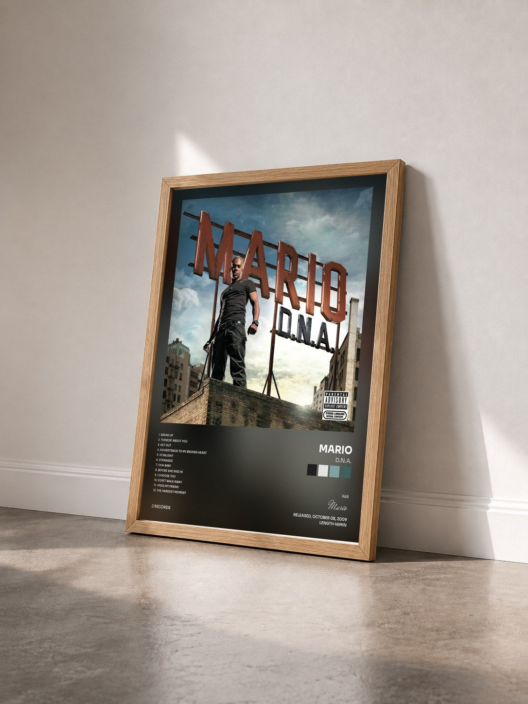 #bois Tableau de l'album D.N.A. de Mario vu de trois quarts, cadre en bois brut