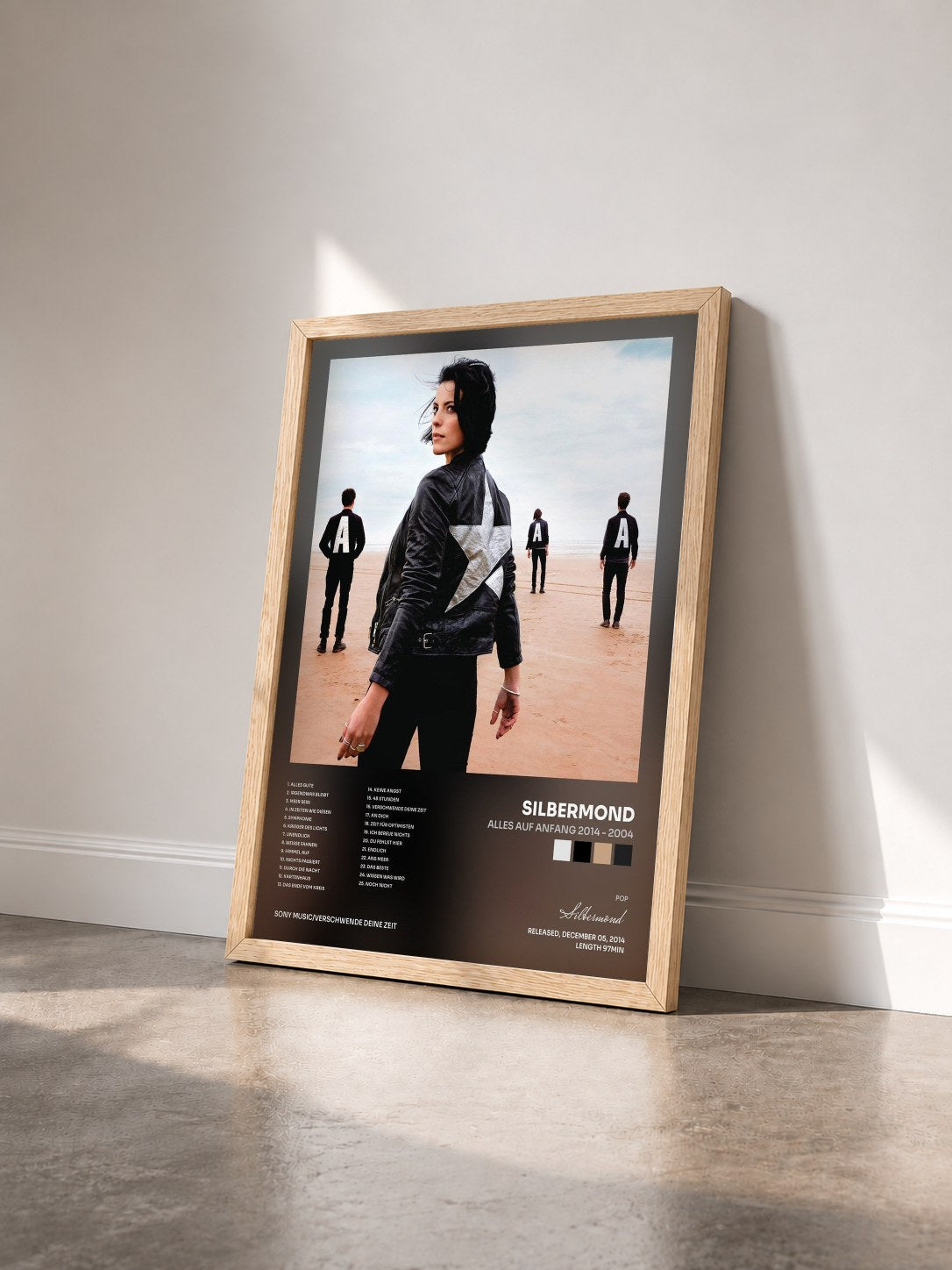 #bois Tableau de l'album Alles Auf Anfang 2014 - 2004 de Silbermond vu de trois quarts, cadre en bois brut