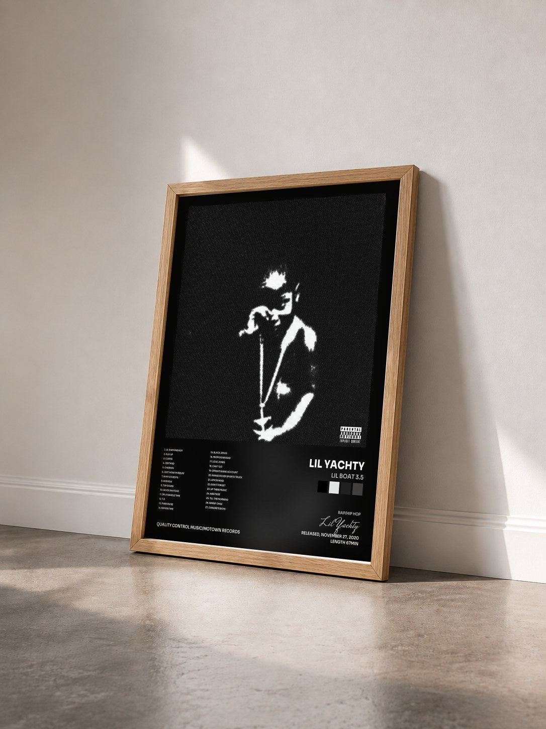 #bois Tableau de l'album Lil Boat 3.5 de Lil Yachty vu de trois quarts, cadre en bois brut