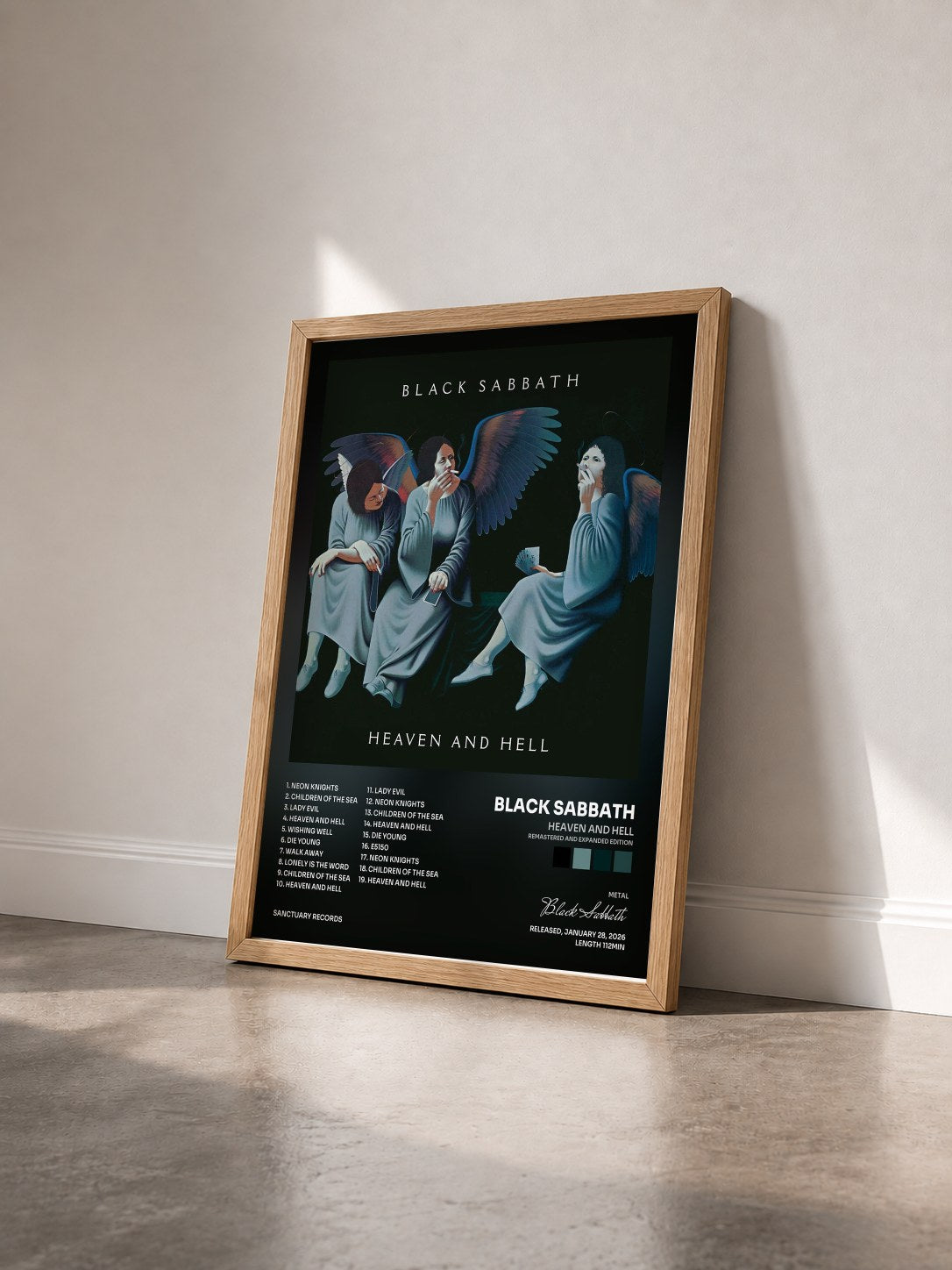 #bois Tableau de l'album Heaven and Hell (Remastered and Expanded Edition) de Black Sabbath vu de trois quarts, cadre en bois brut