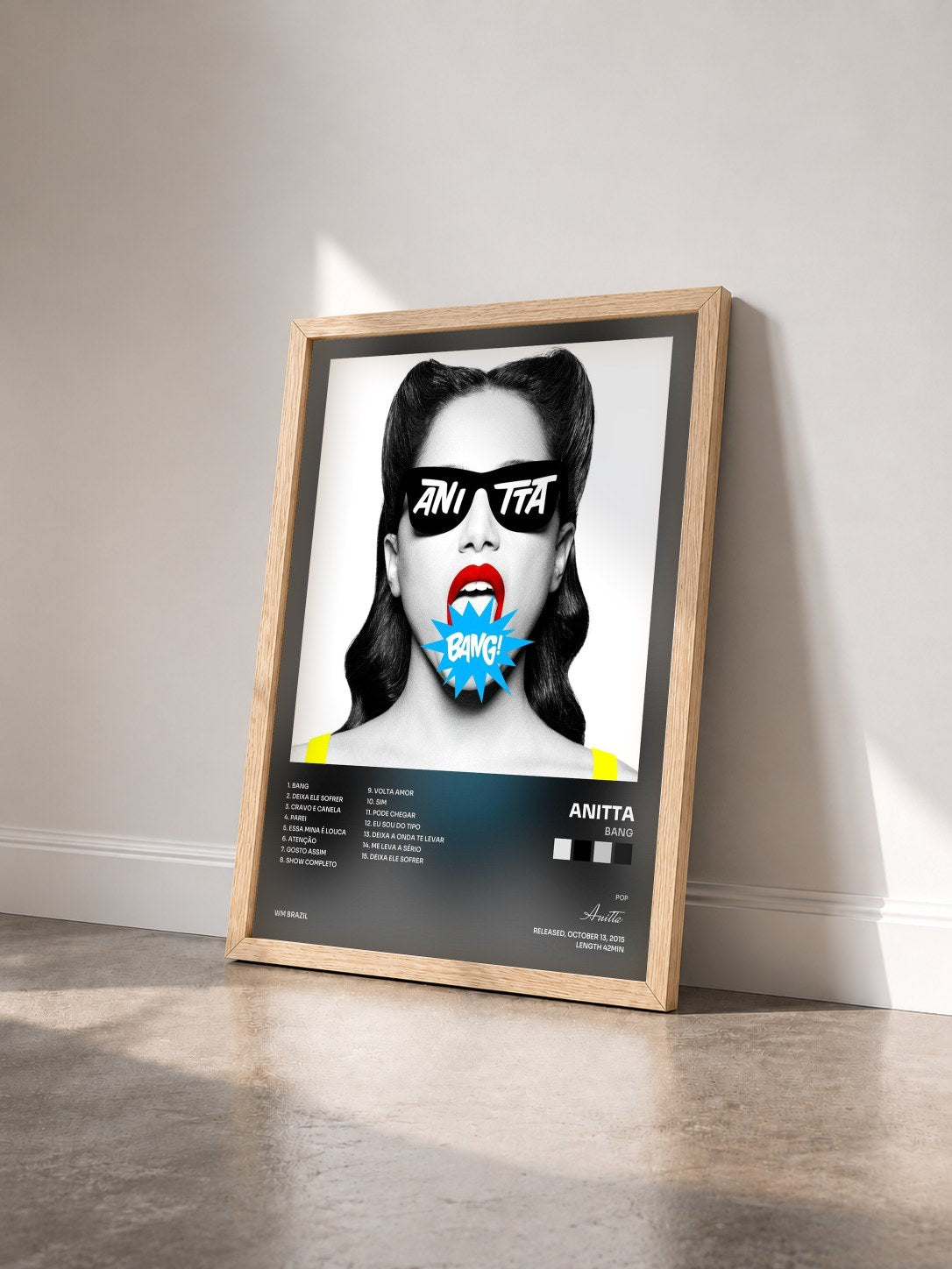 #bois Tableau de l'album Bang de Anitta vu de trois quarts, cadre en bois brut